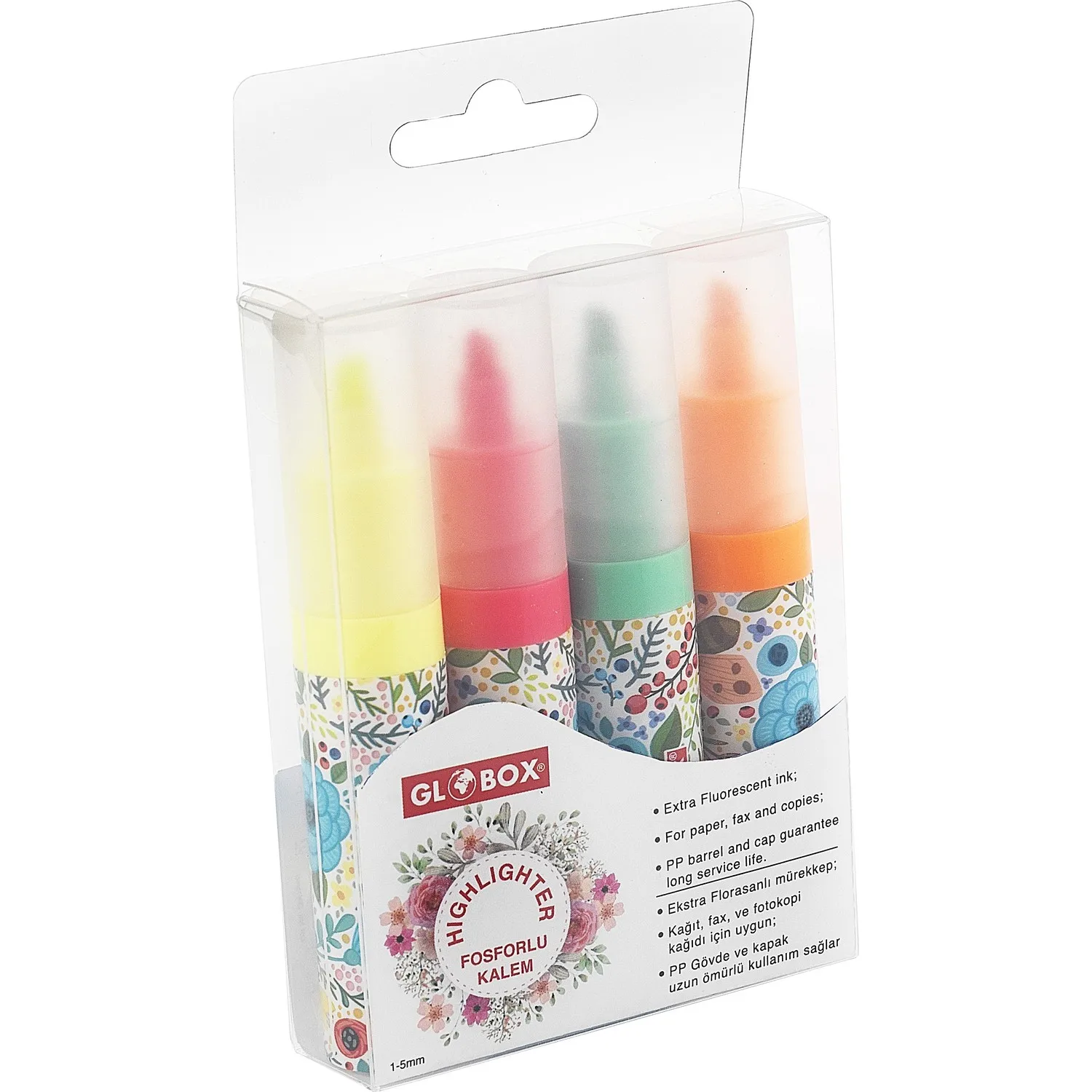 

Globox Flower Printed 4'lü Highlighter Pen Long Lasting Use Marking and Painting Pen Fun Time Child Pencil