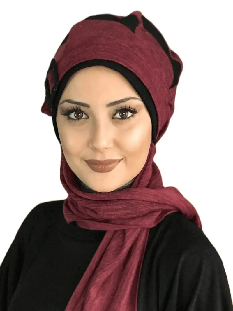 New Fashion 2021 Women Headscarf Scarf Kerchief HatBone Hijab Islamic Clothing Cherry Wheel of Fortune Black Stripe Buckle Beret