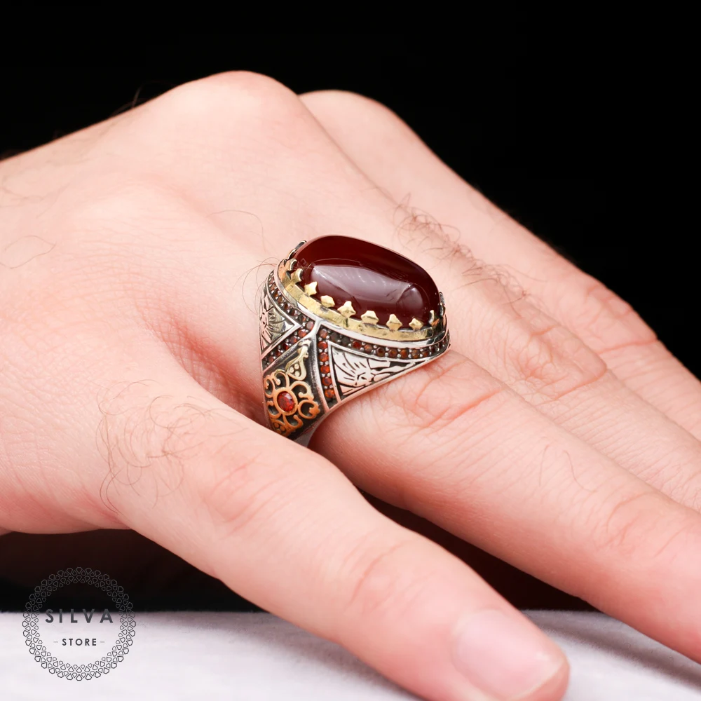 Agate Aqeeq 925 Silver Men's ring. Men's Jewelry Stamped With Silver Stamp 925 All Sizes Are Available