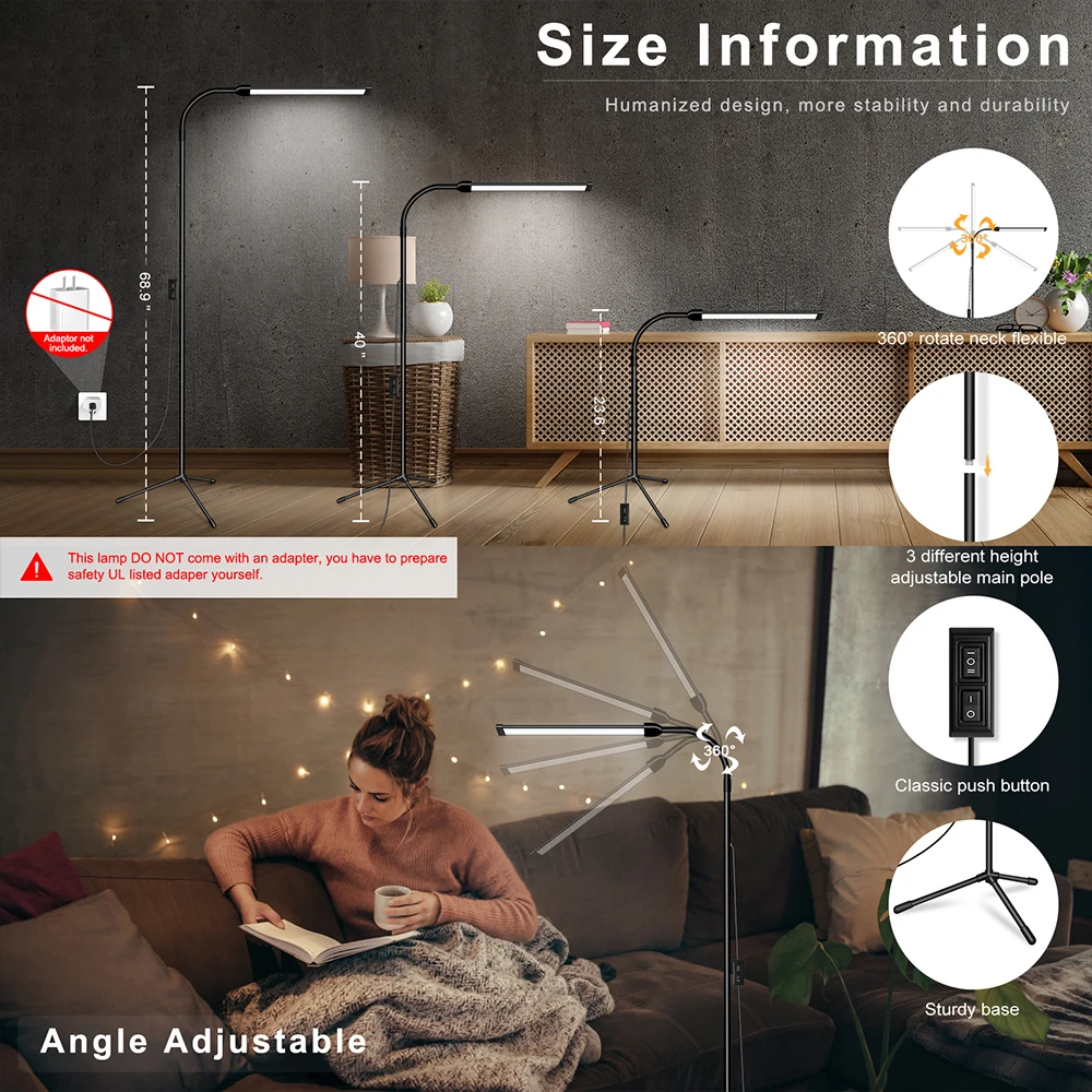 LED Floor Lamp for living room Indoor lighting stand Adjustable Gooseneck Dimmer reading light standing lamps living room