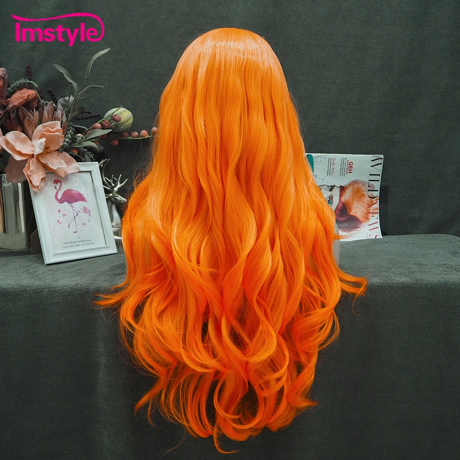 Imstyle Orange Wig Long Synthetic Lace Front Wig Natural Wavy Wigs for Women Lace Wig Heat Resistant Fiber Cosplay Wig