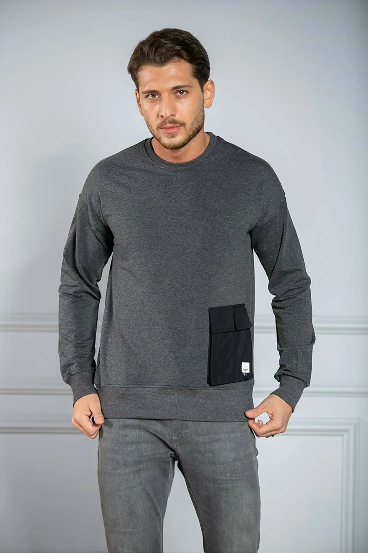 2021 Autumn Winter New Season Men's  Basic Casual Gray Pocket Detailed Sweatshirt Black Navy Blue Green Gray Khaki