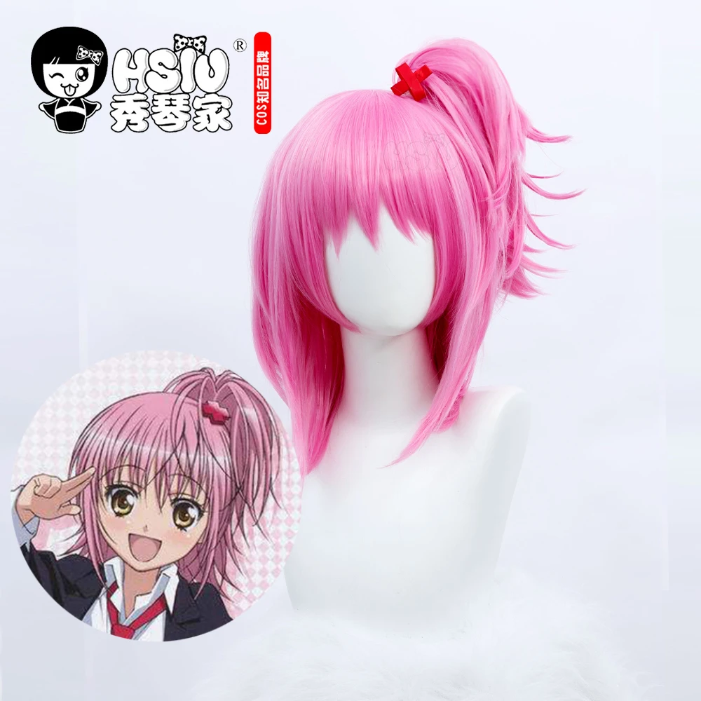 HSIU Anime Guardian Sweetheart Cosplay Amu Hinamori Wig Girl Pink High Ponytail Short Hair