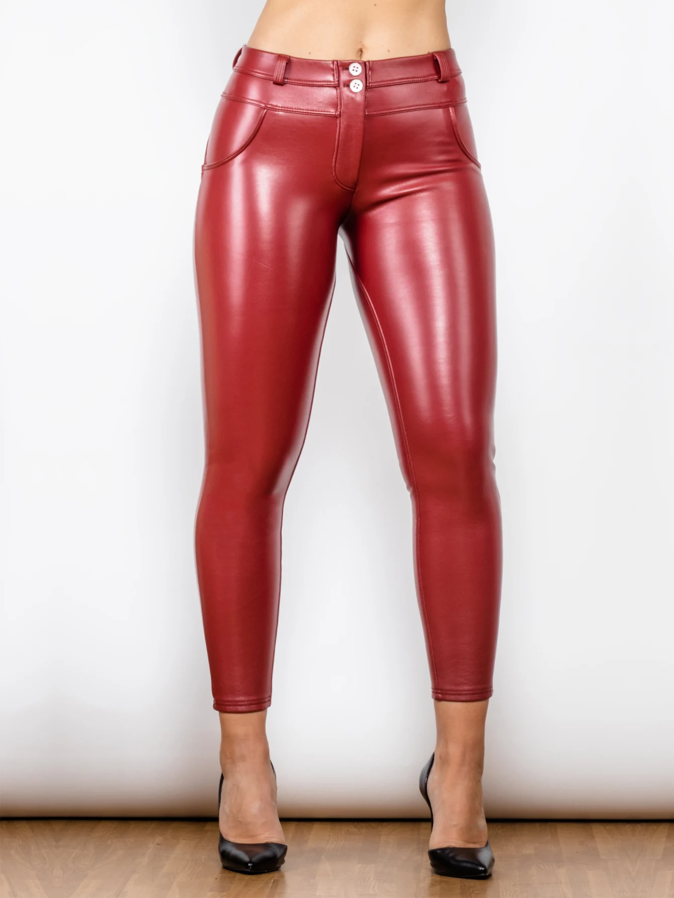 Shascullfites Melody Leather Pants Women Push Up Leather Leggings Burgundy Pants Shaping Sexy Latex Leggings Butt Lift Jeans