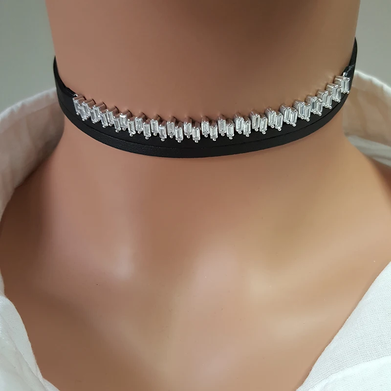 Women Choker Necklace Rhinestone Jewelry 925 Sterling Silver Made in TURKEY