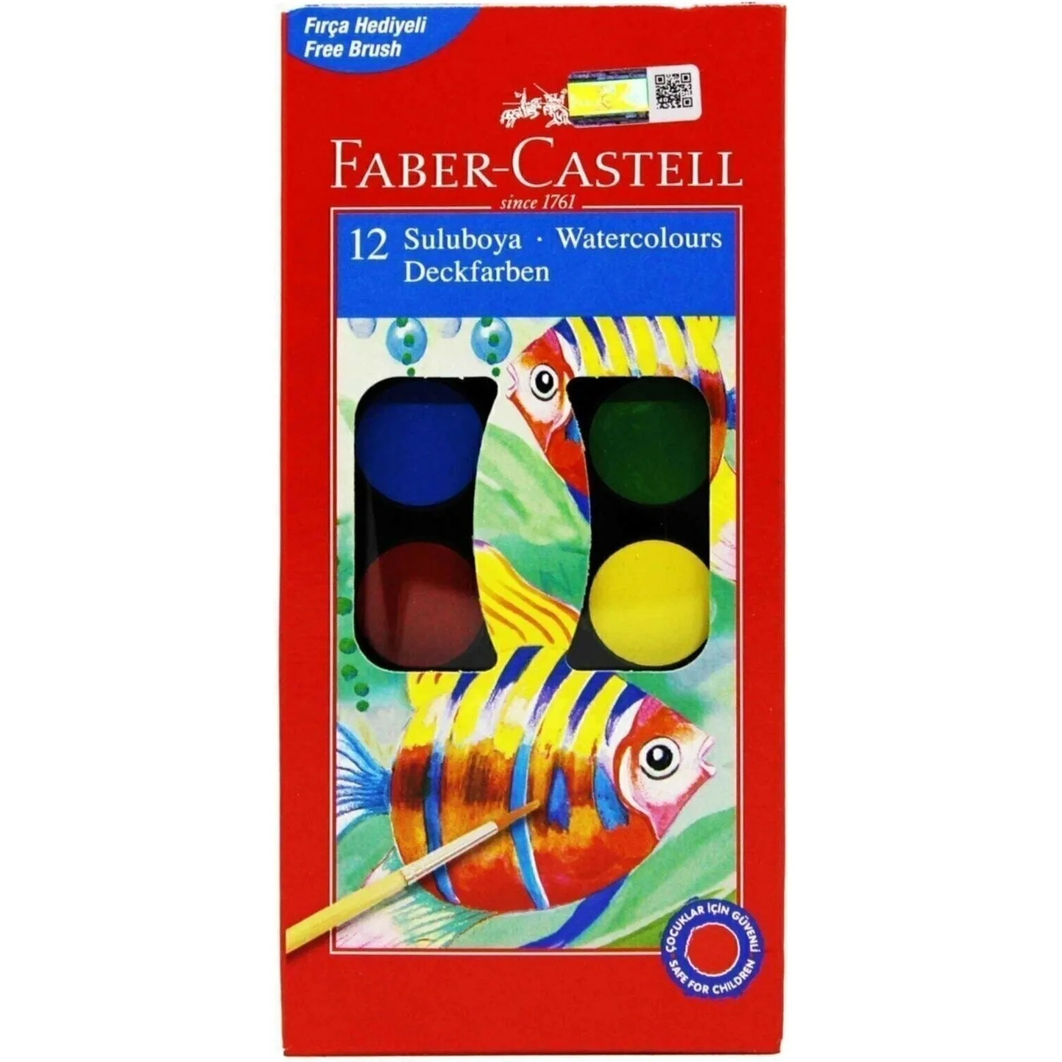 

Акварель Faber-Castell, 12 цветов, белый, бордовый, желтый, красный, оранжевый, черный, коричневый, синий, зеленый и темно-синий цвета