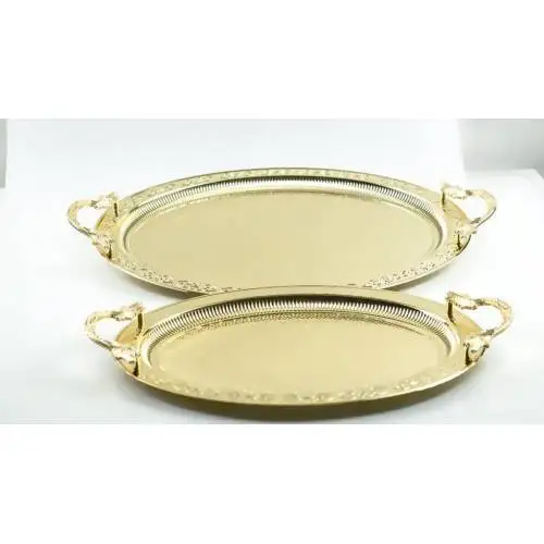 

DOLBOVI Submersible 2019A Dual Oval Elegance Tea Coffee Tray Gold Color tray set tray serving tray tea set tea tray tea table trays decorative food tray gold tray trays mirror tray plateau glass tray serving board t