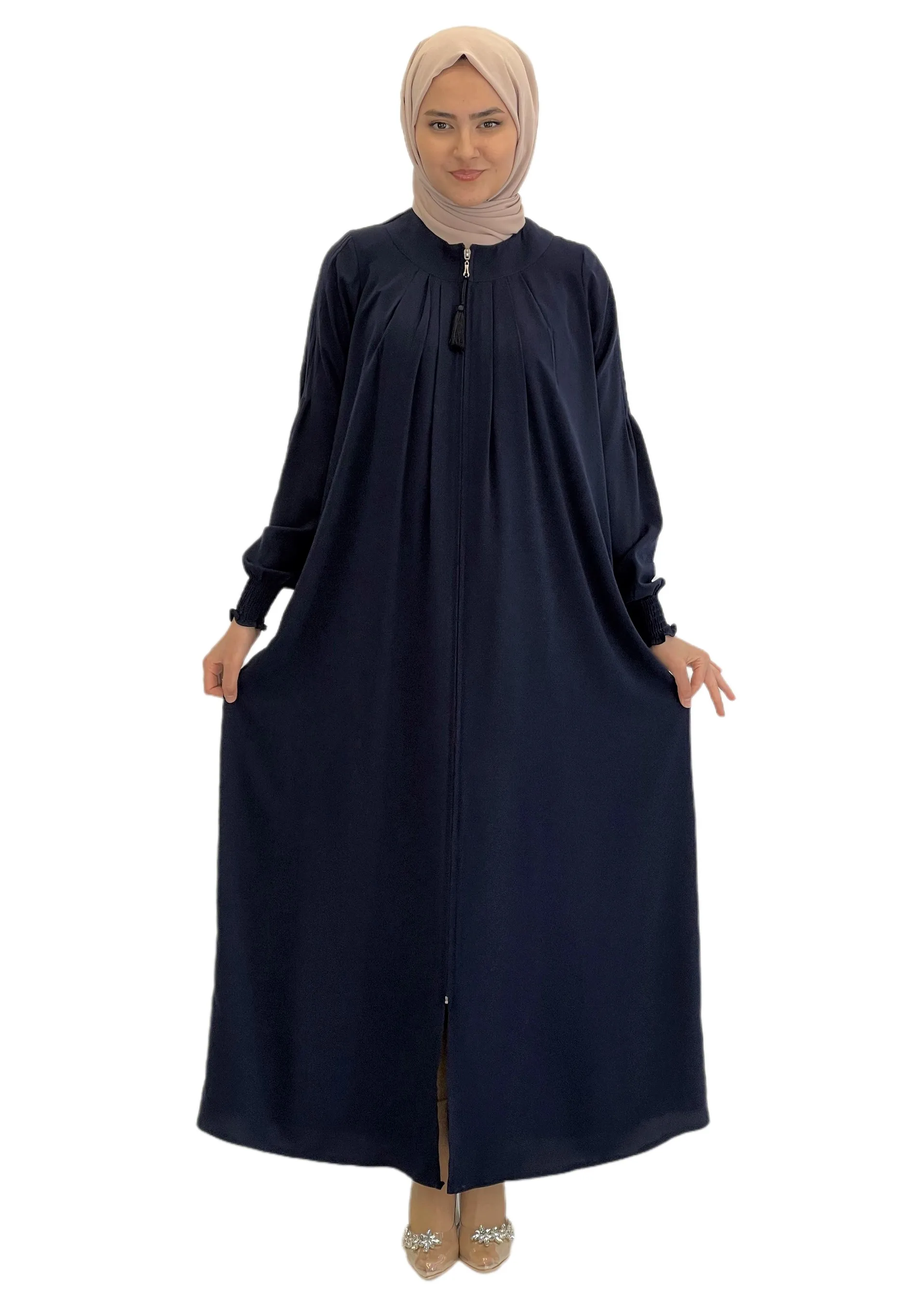 Maxi Dress Long Sleeve  Abaya for Muslim Dresses for Women Crepe Fabric Casual Clothes Hijab for Dubai Ribbed Abaya