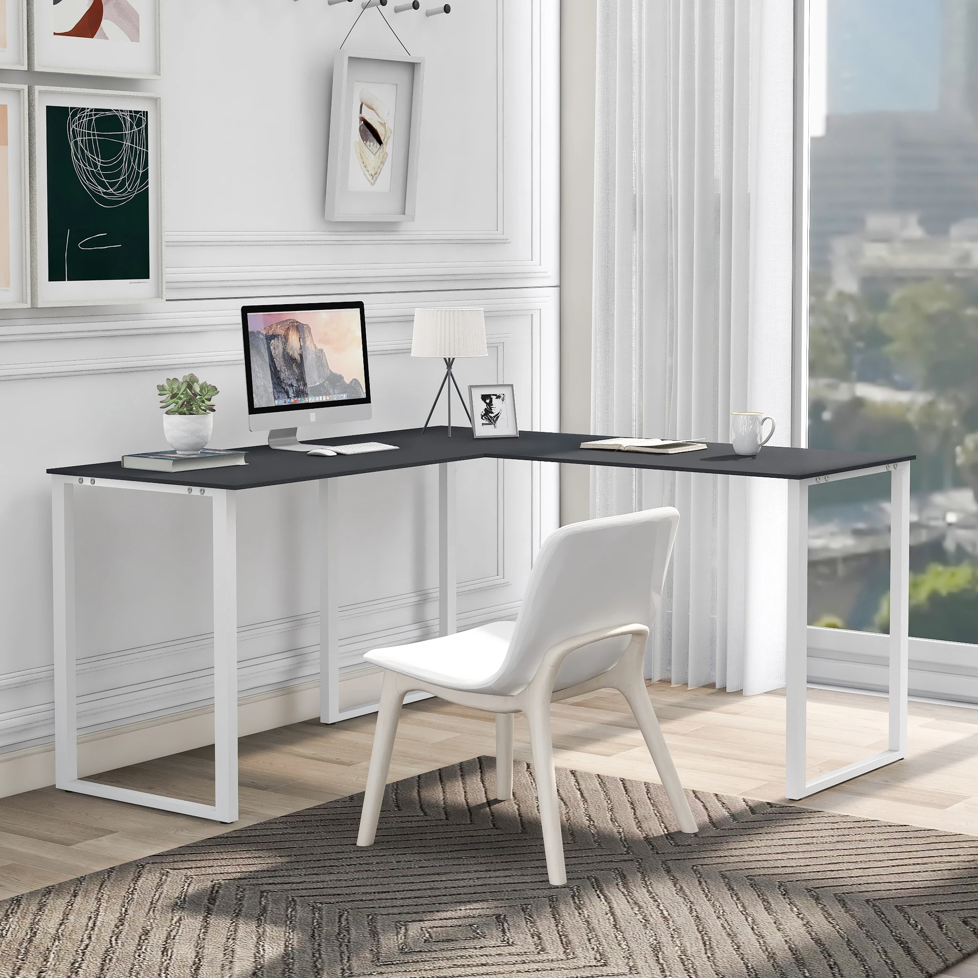 L-Shaped Computer Desk Simple and Fashionable Oak Black[US-W]