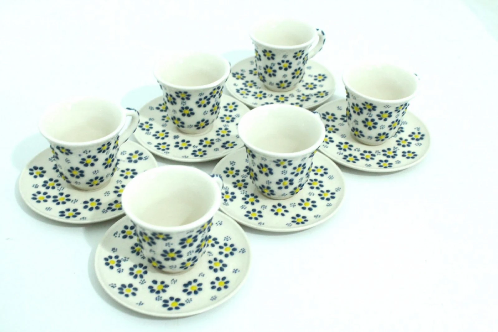 Handmade Tile Ceramic Daisy Pattern Coffee Cup Set - Yellow