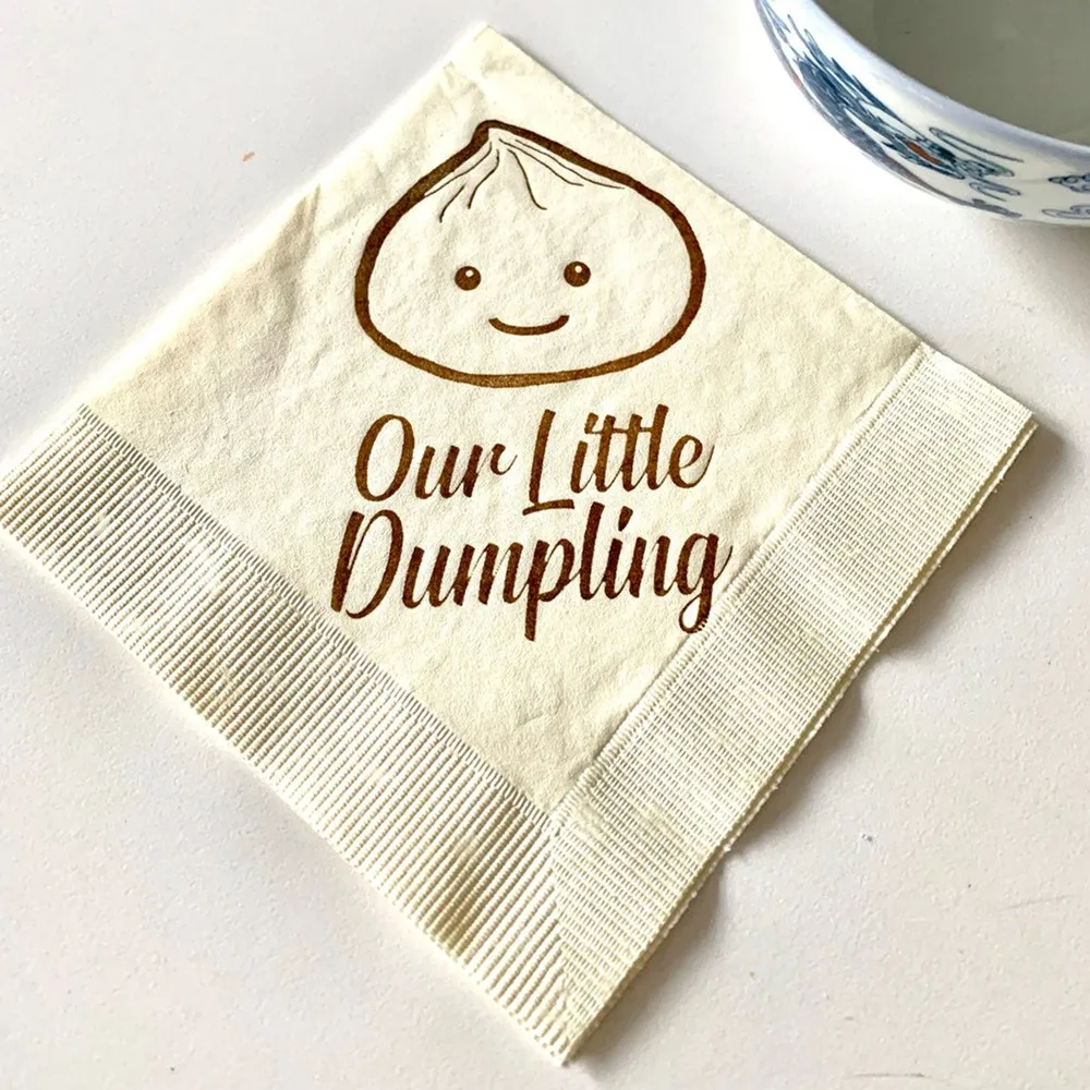 

Personal Our Little Dumpling Baby shower Wedding Napkins Engagement Party Custom bridesmaid Time and date ，Friendship