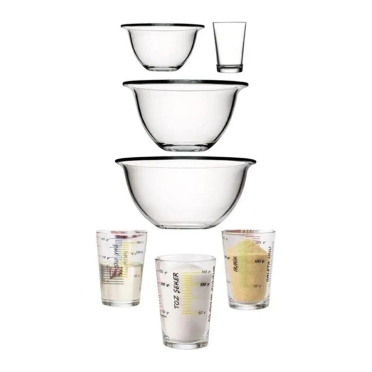 

4 Piece Glass Kitchen Set Deep Bowl Large Medium Small Bowl Measuring Cups For Home For Kitchen Made In Turkey fast Shipping