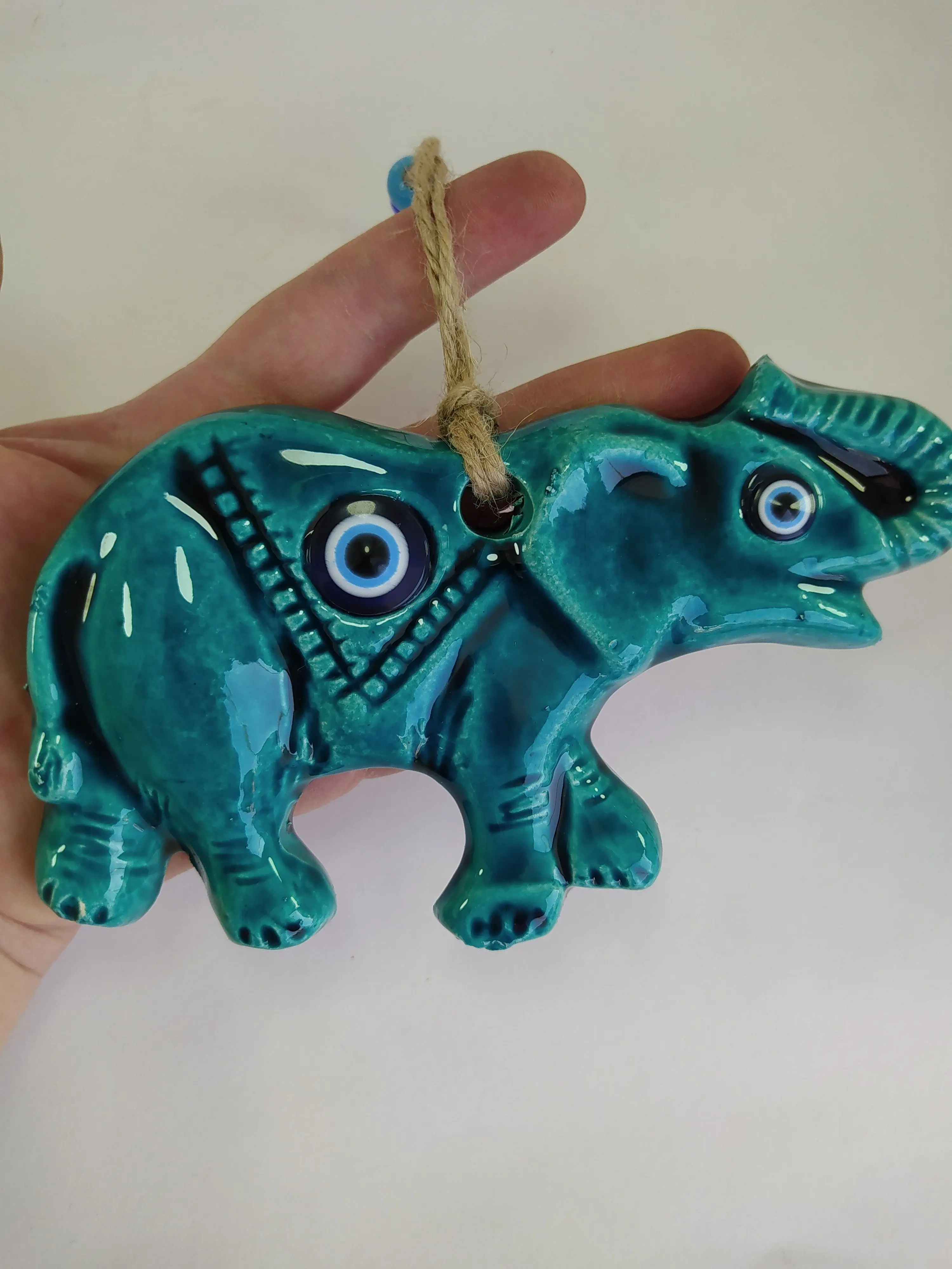 Ceramic Elephant Evil Eye Pendant Turkish Nazar Handmade Amulet for Wall Hanging Talisman Boho Home Decor Protector