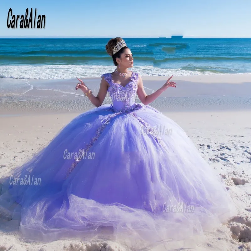 Cara&Alan Vestidos De XV Años Lilac Quinceanera Dresses Applique Beading Tulle Mexican Sweet 15 Birthday Wear Custom Made