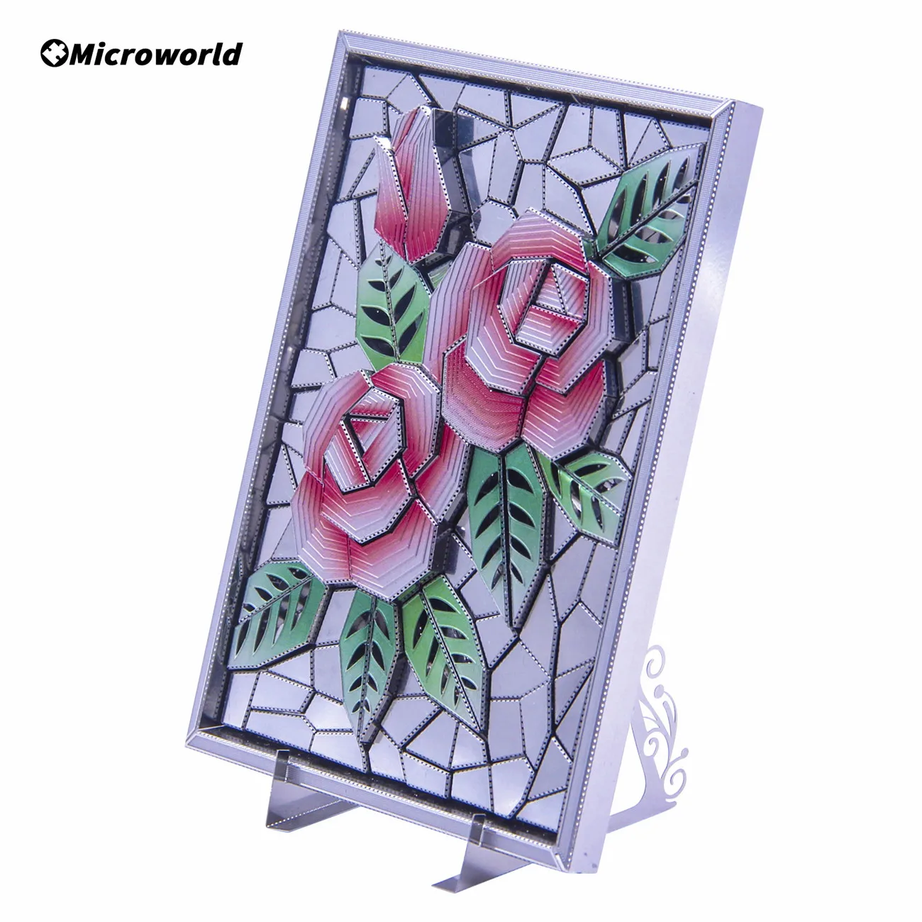 Microworld 3D Flower Puzzle Pink Roses Models Assemble Jigsaw Kits Desktop Decoration Gift Birthdays Gifts For Heroine Girls