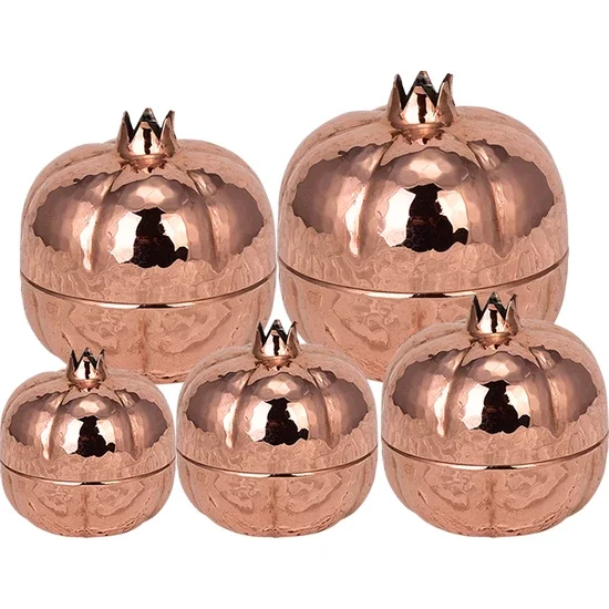 Mrs Copper Copper Bengi Decorative Pomegranate 5'li Suit Hand Tattoo ornament box storage cap Sahan Set non-stick frying pan steak egg