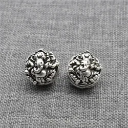 2 Pieces of 925 Sterling Silver Ganesha Elephant Round Beads for Bracelet Necklace