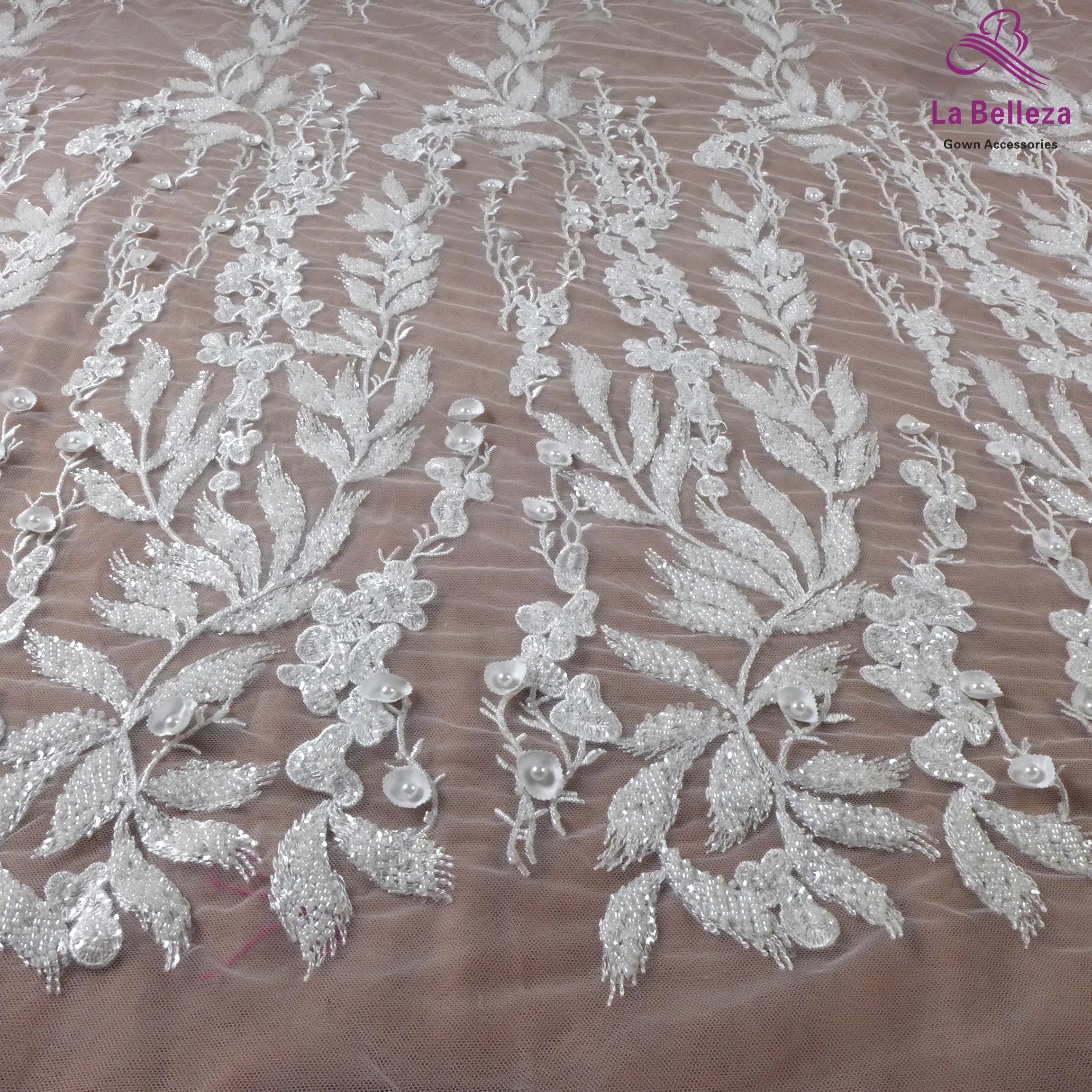 La Belleza New fashion design,handmade beading lace, leaves flowers beading lace fabric,wedding dress lace fabric 1 yard