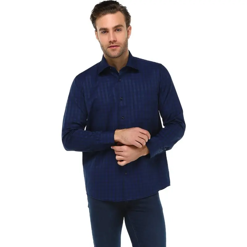 Varetta Man Long Sleeve Shirt Classic Dark Blue Plaid Shirts Turn-down Collar Pockets Straight Male Casual Shirts Made in turkey