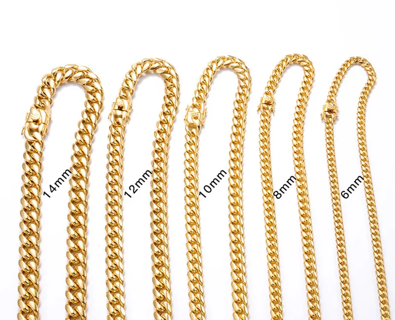6mm/8mm/10mm/12mm Hip-Hop Hochglanzpoliertes Gold Farbe 316L Edelstahl Curb Cuban Link Kette Halskette Geschenk für Männer Schmuck – Detail 12