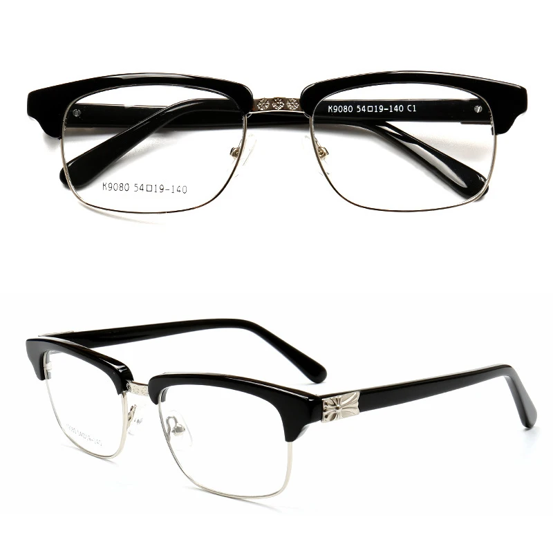 

Half Rim Men Optical Glasses Frame for Men Square Business Eyeglass Frame Vintage Black Prescription Eyewear Acetate Spectacles