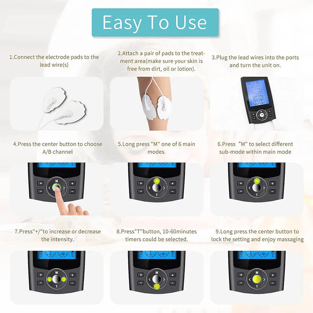 Dual Channel TENS Machine Pain Relief Treatment Machine Full Body Acupuncture Massager Muscle Stimulator with 24 Modes