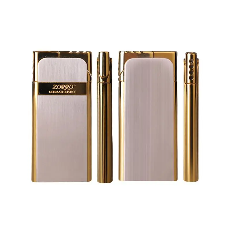 ZORRO Portable Ultra-thin Metal Cigarette Lighter Mini Butane Gas Lighter Open Flame Gift For Men Women