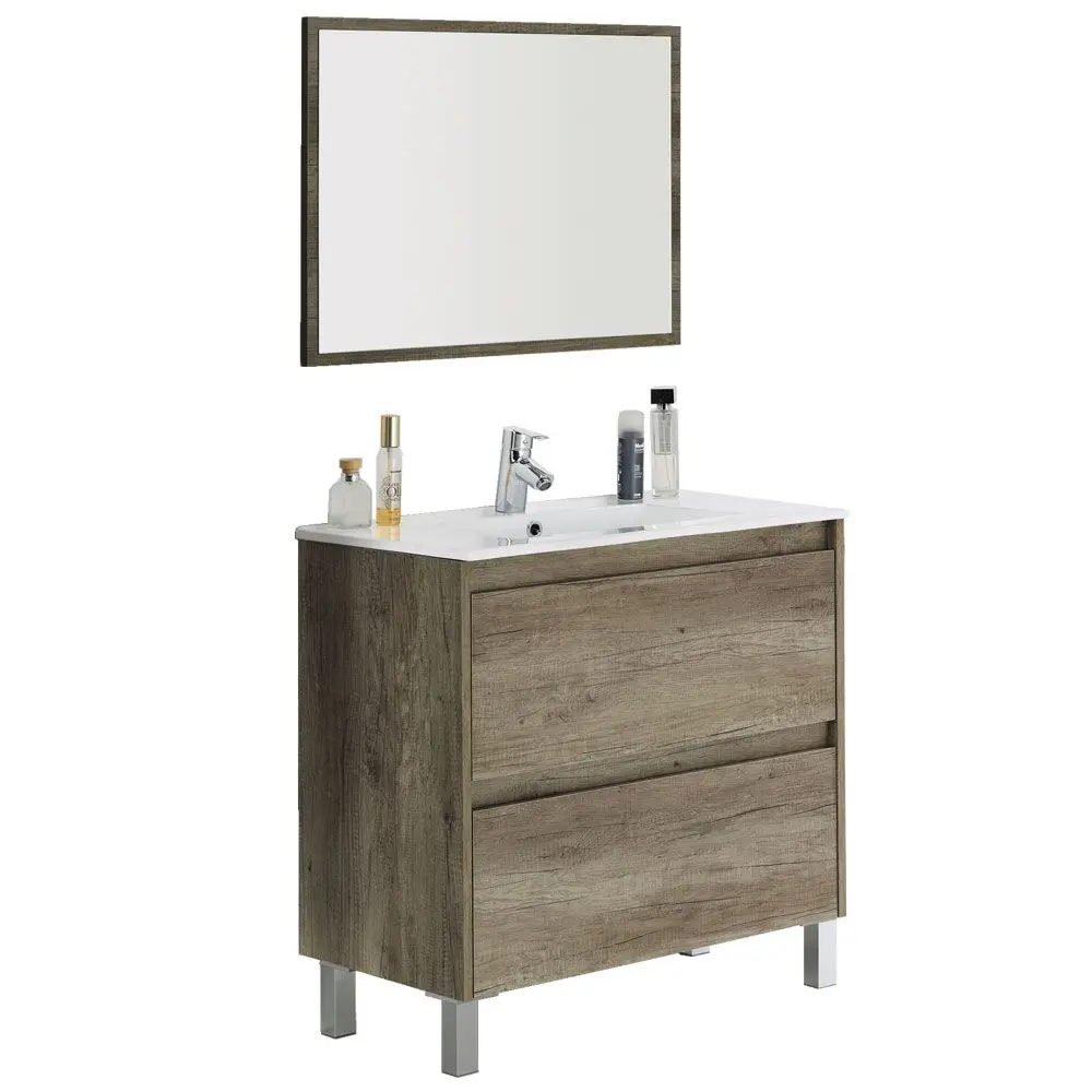 Dakota bathroom cabinet with two drawers and mirror, 80X80X45 cm, Nordik Color does not include sink