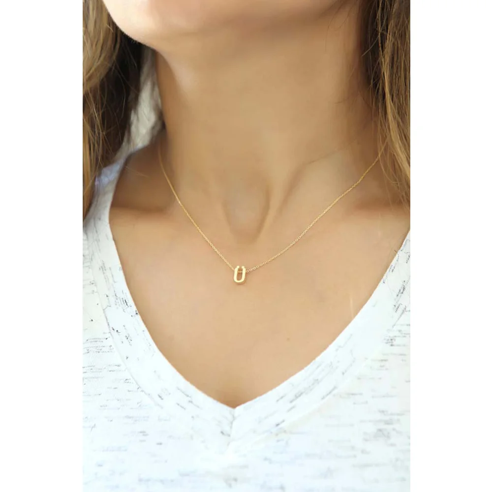 Stylish Letter U with Dot Necklace Pendant Jewelry 925 Sterling Silver Rose Gold Plated with Chain