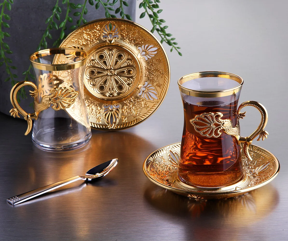 Turkish Tea Cup Set Gold Color