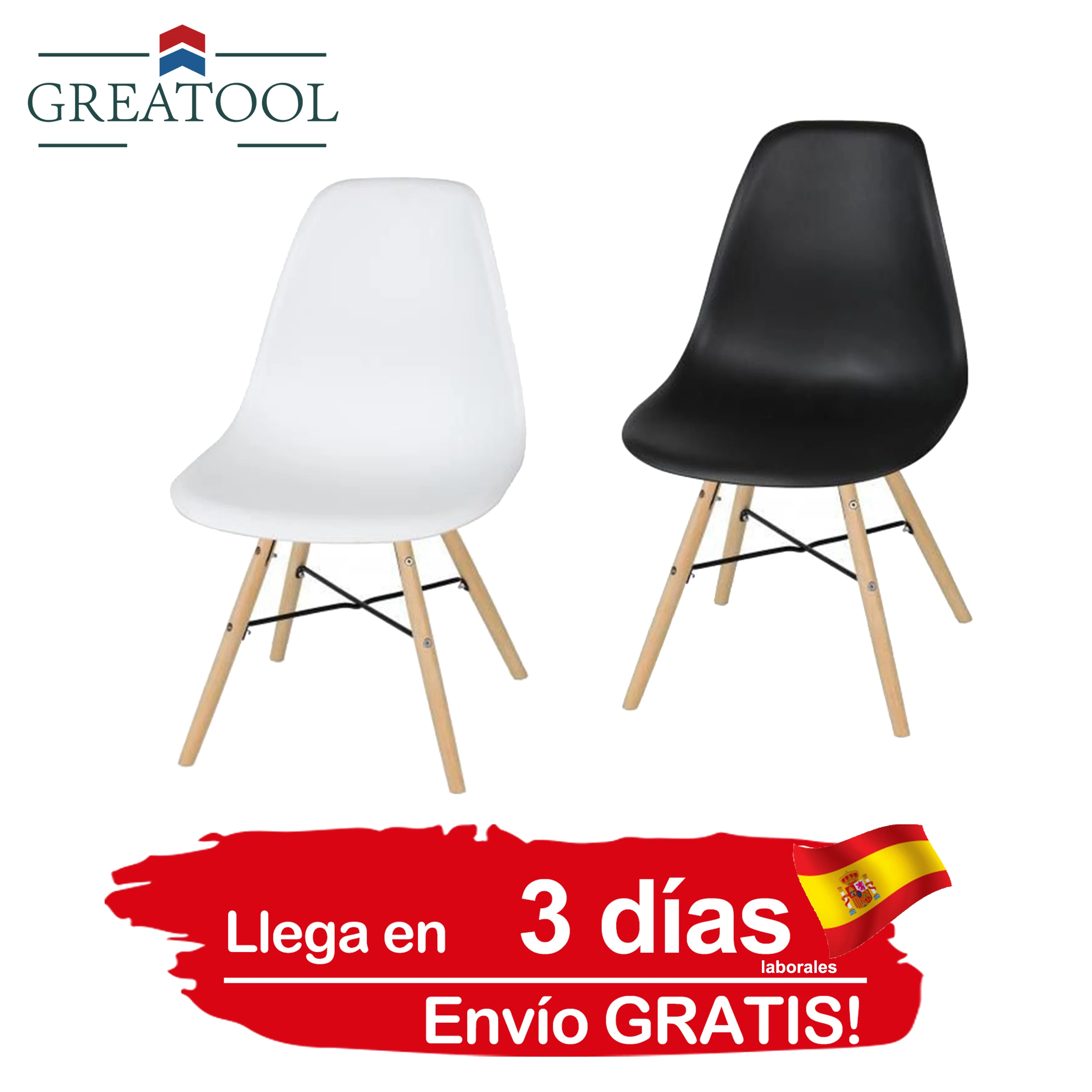 GREATOOL Silla Tower Comedor Salón Silla Tower Basic Set 1/2 Blanco Negro