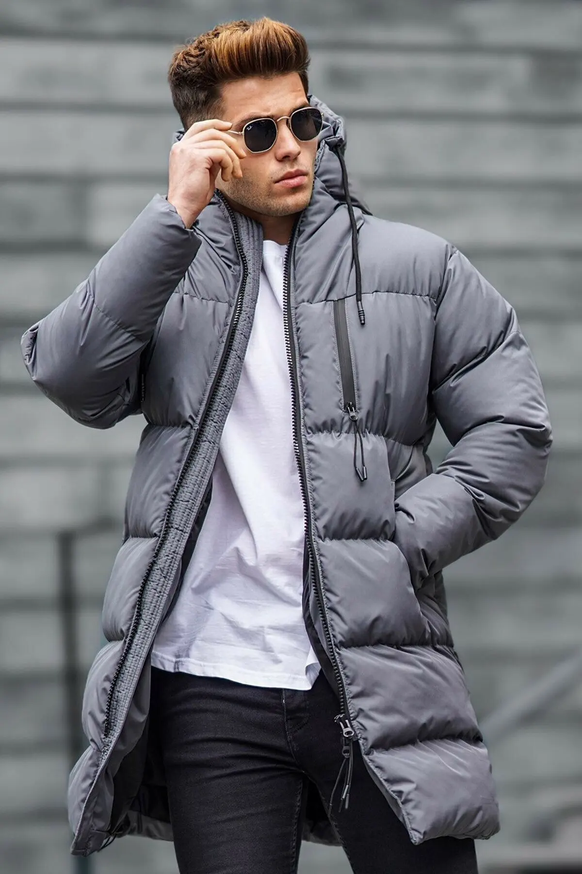 Black Beige Smoked Gray Polyester Cotton Hooded 2021 New Season Down Jacket Stylish Long Model Quality Madmext Brand