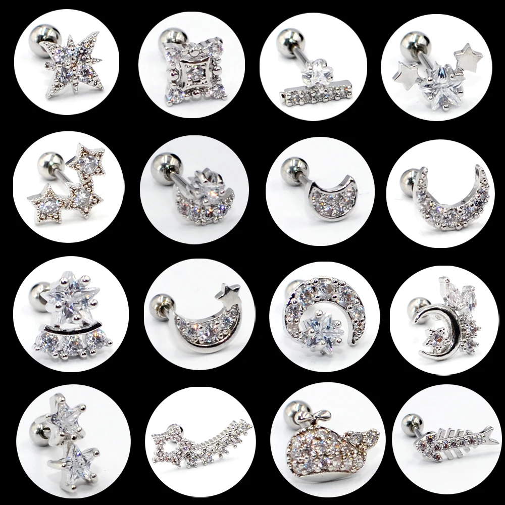 

1PC Steel Ear Tragus Cartilage Piercing Crystal Piercing Moon Star Cartilage Earring Conch Tragus Stud Helix Cartilage Piercing