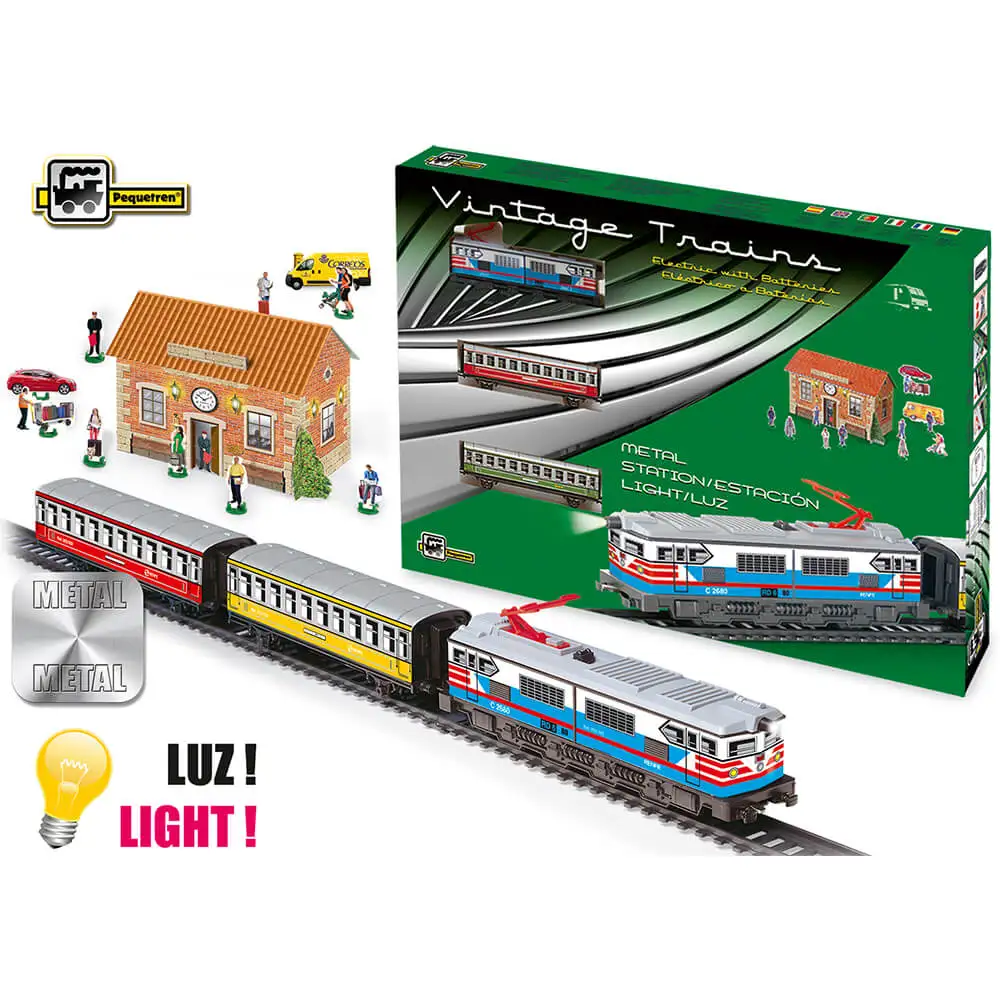 Pequetren, Passenger train with light and station, Metallic colors, the ideal gift for children (302)