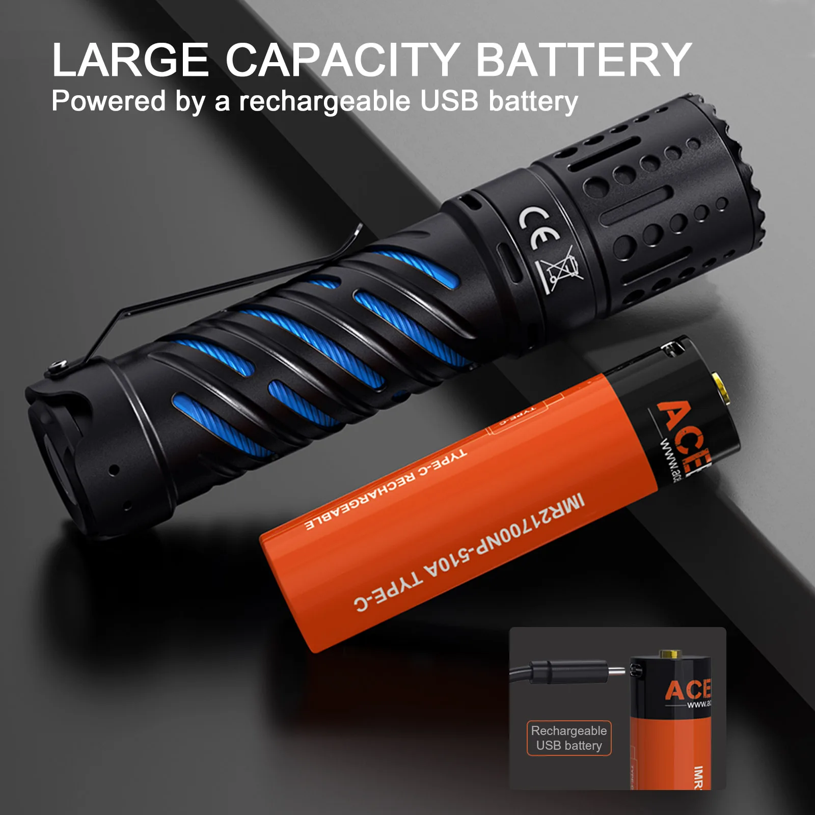 ACEBEAM E70 4600 Lumens Ultra-Compact Rechargeable EDC Flashlight, for Household Search, Outdoor Camping, Hiking