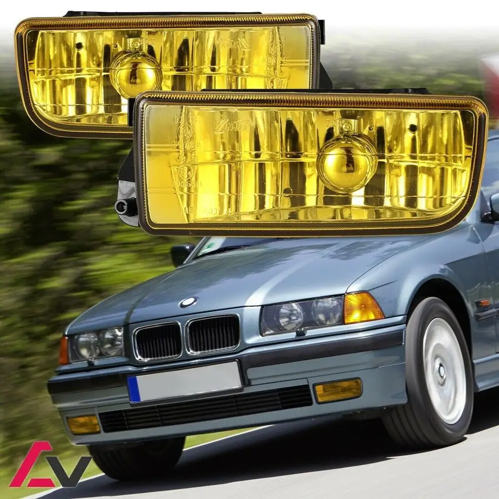 JanDeNing 1 Pair Yellow Lens Front Bumper Lower Fog Light Lamp Foglight With Bulb Left +Right For 1992-1998 BMW E36