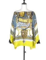 African clothes for women 2022 Summer European Floral Sexy Women's Silk Blouse Oversized Bohemian Beach Cover Up Kaftan Tops