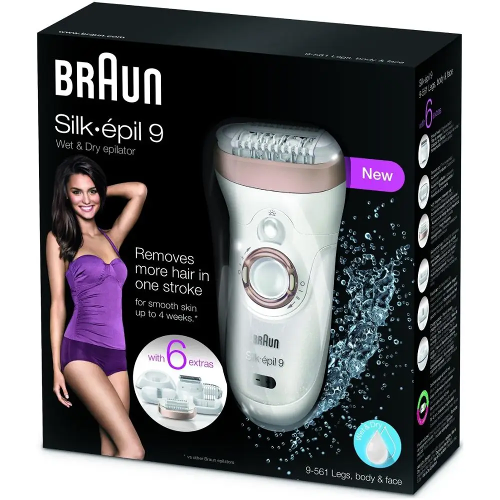 

Braun Silk Epil 9-561 Lady Wet and Dry Cordless Body Legs Epilator Hair by Shaver 6 Extra Worldwide Shipping From turkey