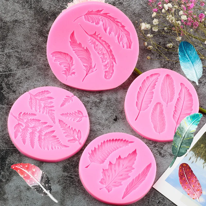 Feather Silicone Fondant Molds Sugarcraft Cake Decorating Tools Fern Leaves Cupcake Topper Chocolate Candy Polymer Clay Moulds