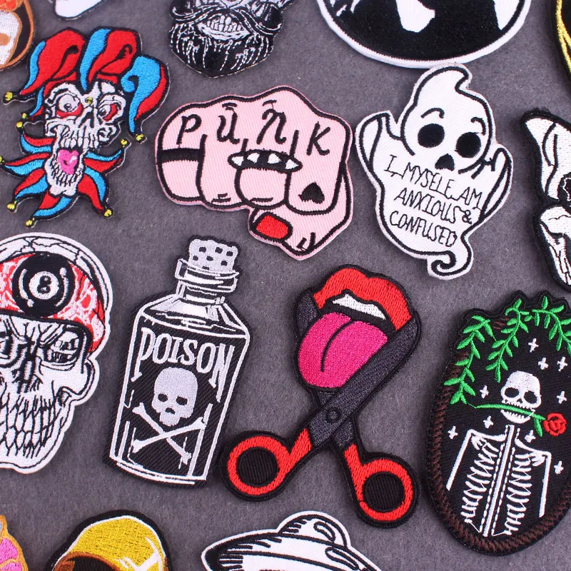 Remendo punk para roupas remendos termoadesivos diy crânio bordado remendo ferro em remendos em roupas adesivos diy apliques