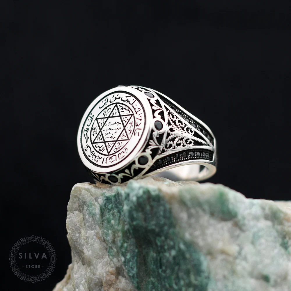 Original Sterling 925 Silver Men's ring With Solomon's Seal . Men's Jewelry All Sizes Are Available