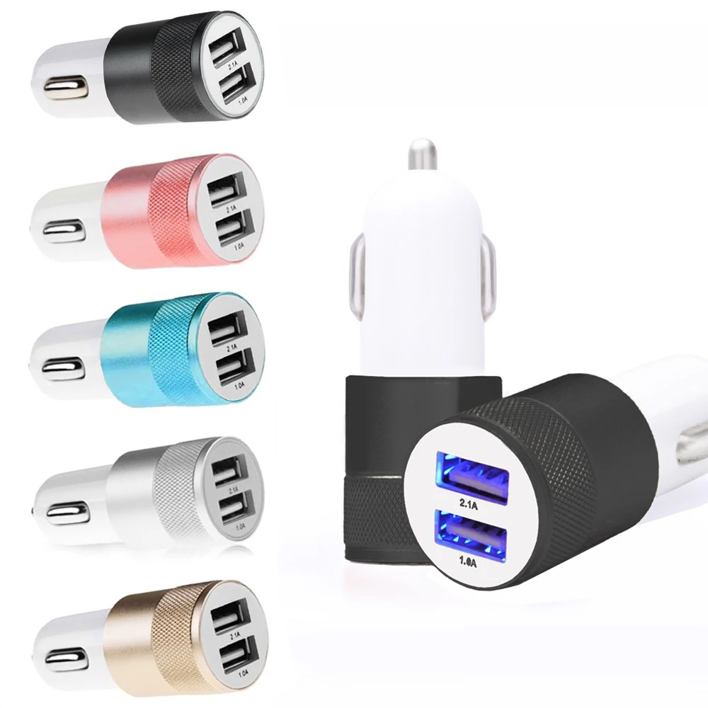 DUAL USB car lighter mobile charger striated design DUAL USB charging output 1 0A and 2 1A with charger cable