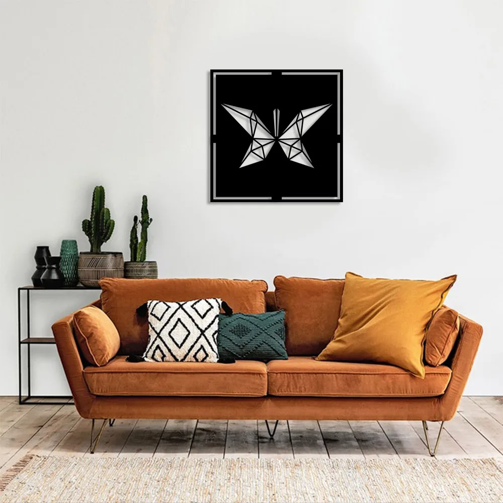 Butterfly Wall Room Accessory Made of Geometric Pieces Wooden Table 50x50cm