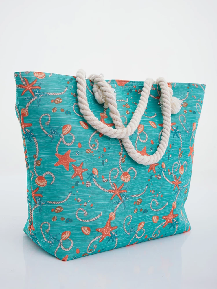 Summer Fashion Folding Women Big Size Beach Handbag Tote Ladies Printing Turquoise Blue  Shoulder Bag Beach Bolsa Feminina