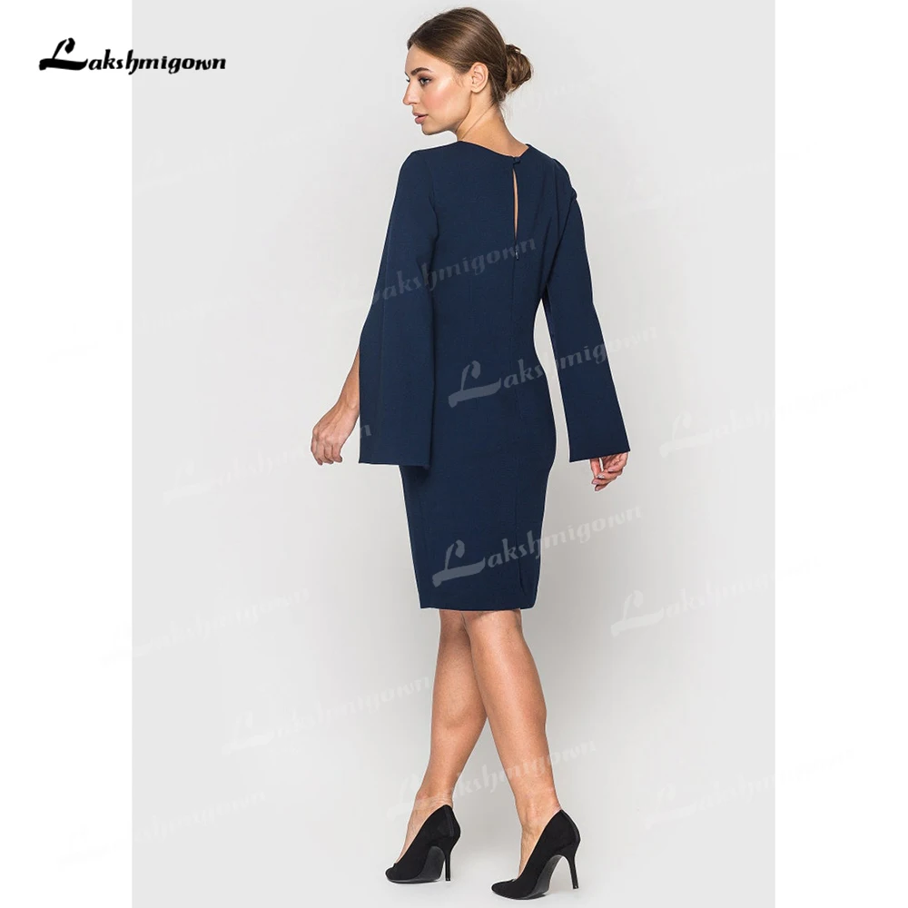 Plus Size Navy Blue Moeder Van De Bruid Jurken Knielange Schede Slit Mouwen Cocktail Jurk Bruiloft Gast Jurk abendkleider