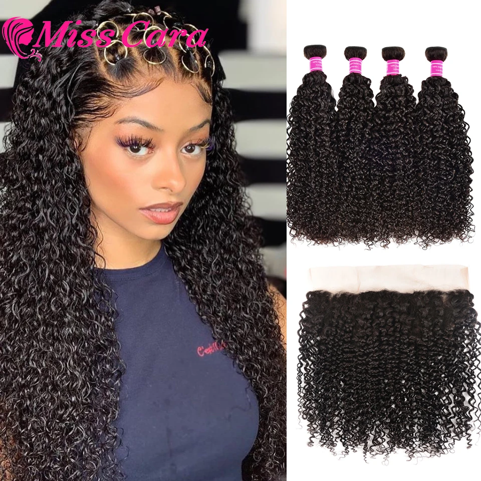 

Mongolian Kinky Curly Bundles With Frontal Remy Human Hair 3/4 Bundles With Closure Miss Cara Kinky Curly Frontal With Bundles