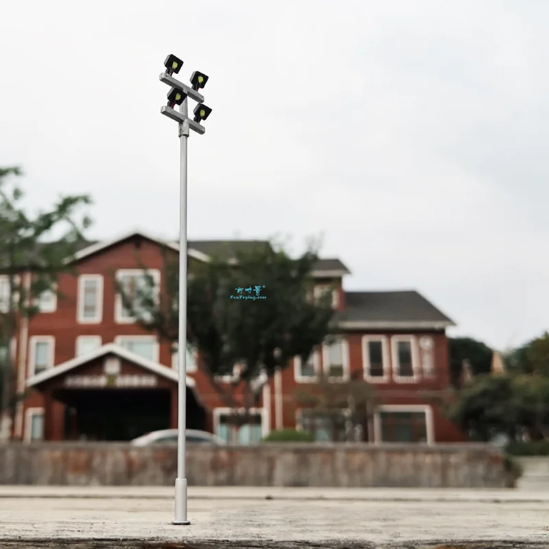 Torre de iluminación modelo a escala HO de 2/4 piezas, luces de calle modelo de 12V, diseño de poste de lámpara, tren, jardín, patio de juegos,