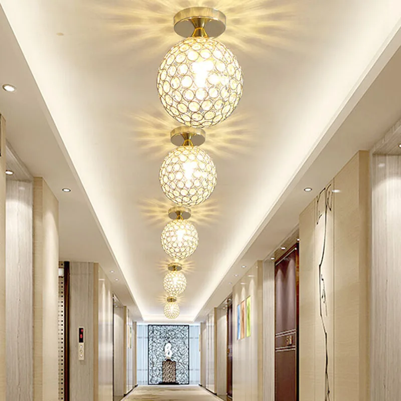 

Round Ball Crystal Ceiling Lamp Luxury Indoor Ceiling Light for Hotel Home Corridor Bar Porch Balcony Plafonnier Lampara Techo