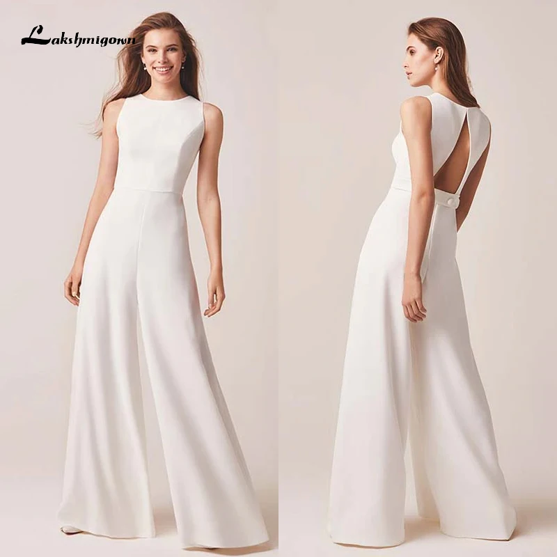 Jumpsuits Wedding Dresses 2022 Simple White Lvory Wedding Gown Pants Suits Pleated Bride Gown Bridal Formal Dresses