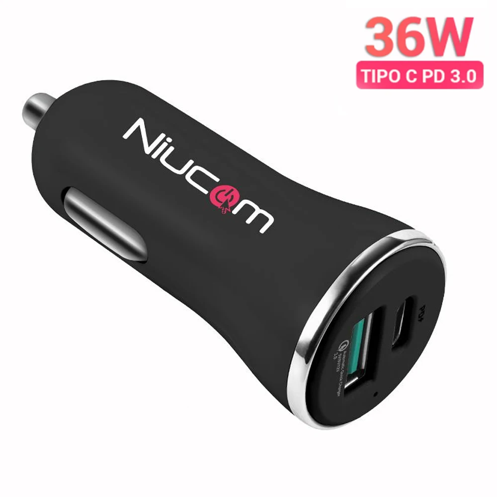 Niucom car mobile charger fast charging lighter Qualcomm 3.0 36W with dual USB 3.0 + Type C PD with adaptive voltage